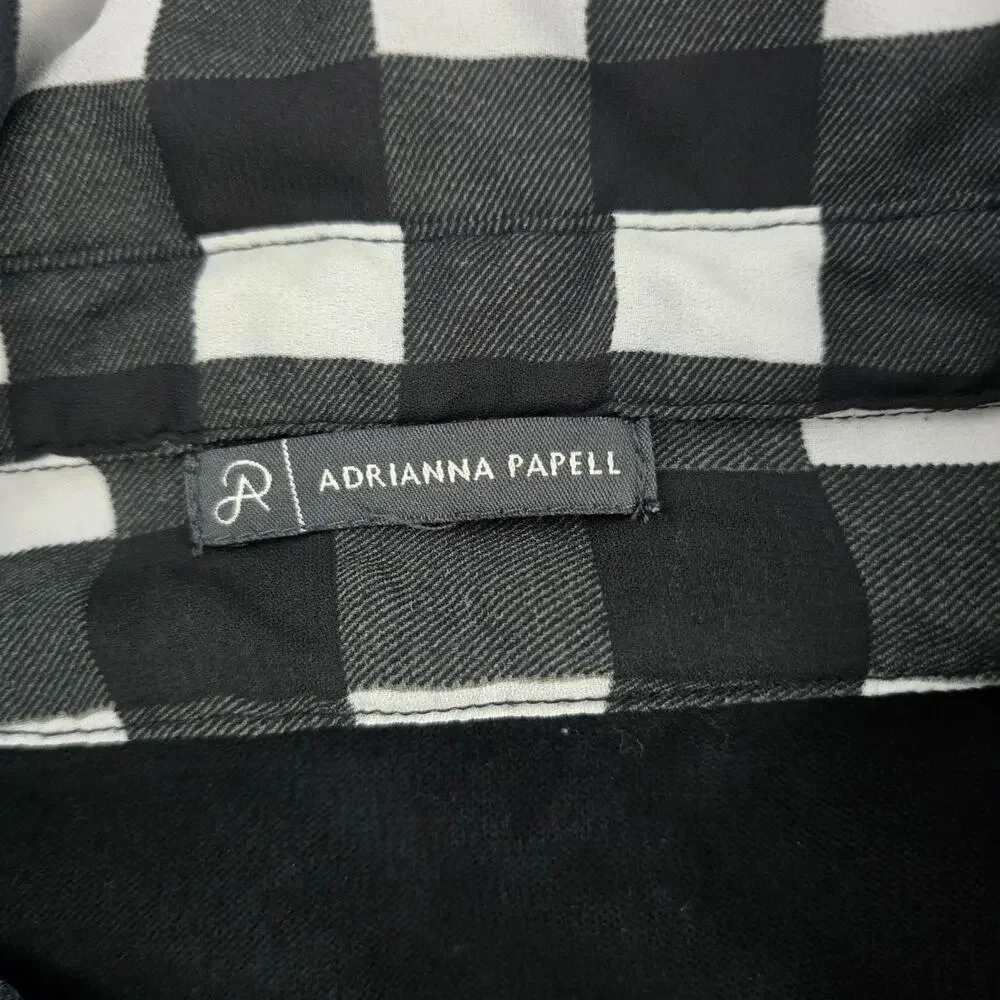 Adrianna Papell Women’s Black Long Sleeve Sweater Top Buffalo Check Collar Hem M - Picture 6 of 8